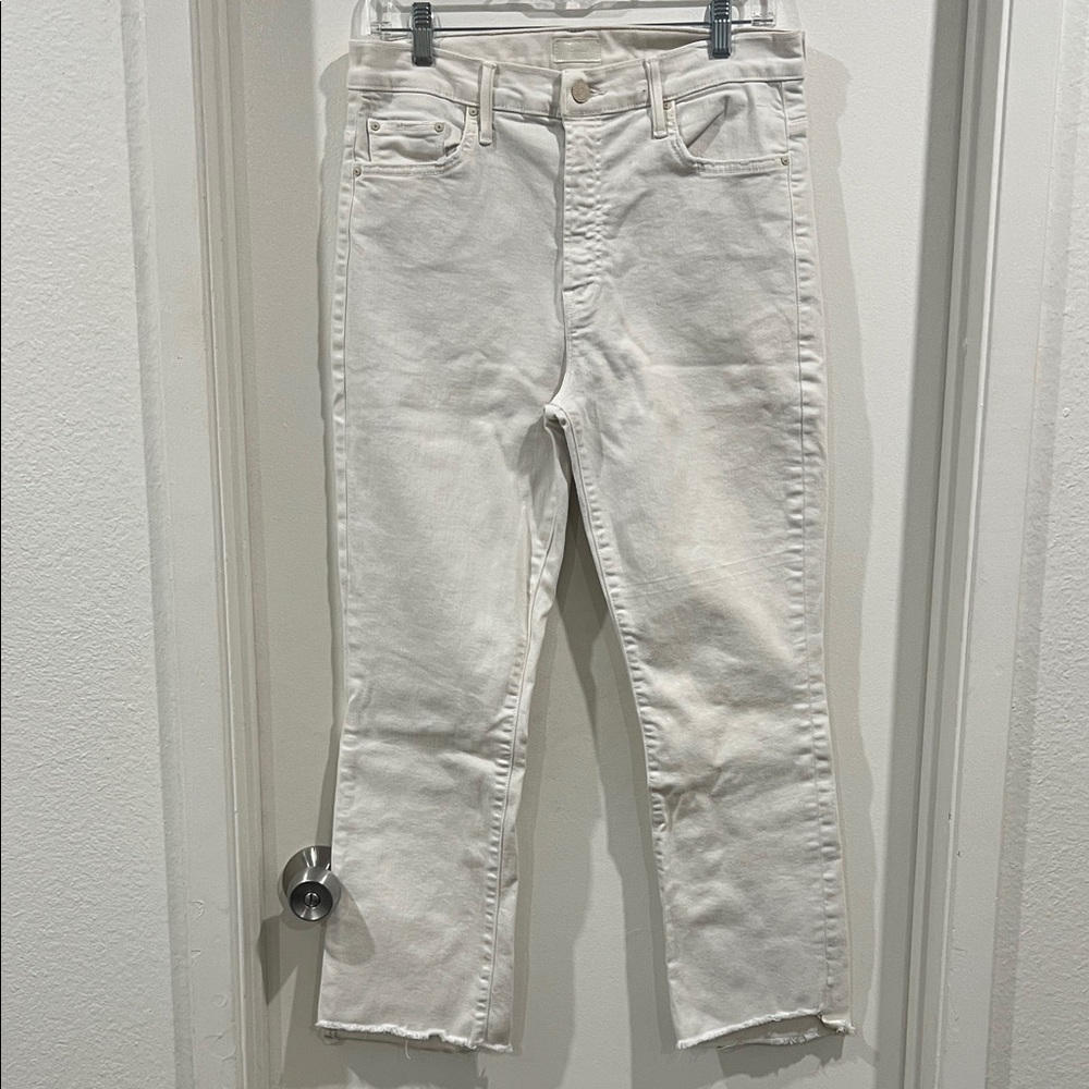 MOTHER The Insider Crop Step Fray Ankle Crop Jeans in Cream Puffs Size 32